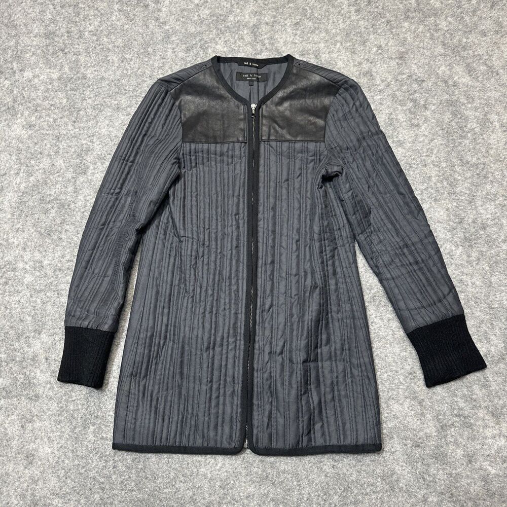 Rag & Bone Linear‎ Quilted Zip Up Women's Jacket Size S Small Gray Inner Shell